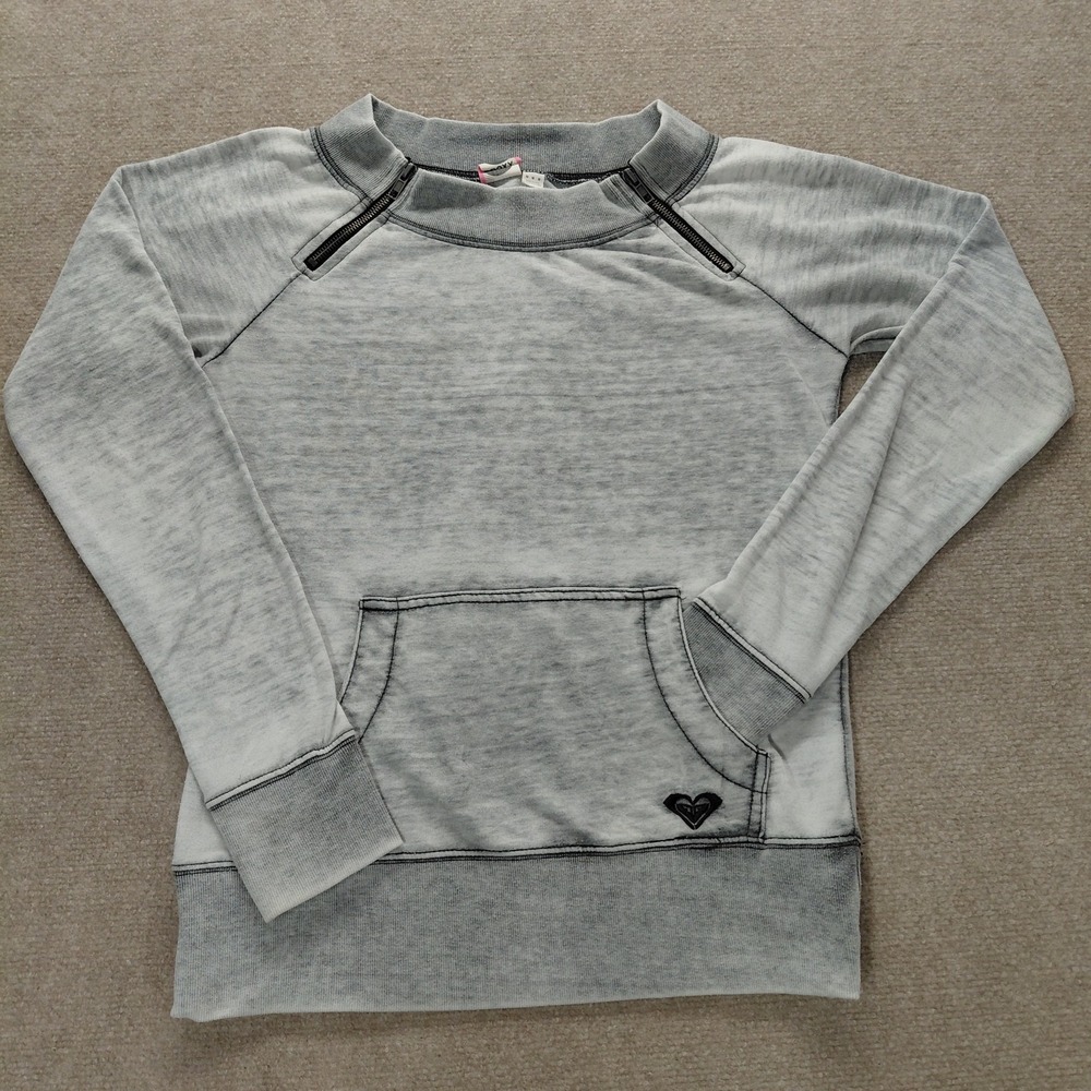Y2K vintage Roxy Womens Heathered Faded Gray Crewneck Pullover Sweatshirt MEDIUM
